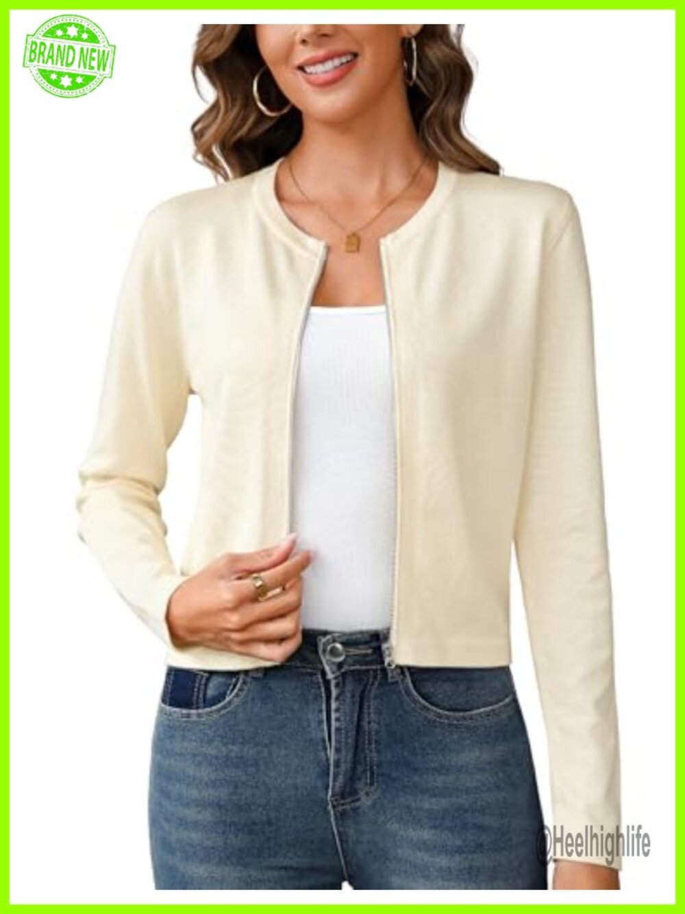 Women's Long Sleeve Zip Up Knit Cardigan Cropped Sweater Shrug